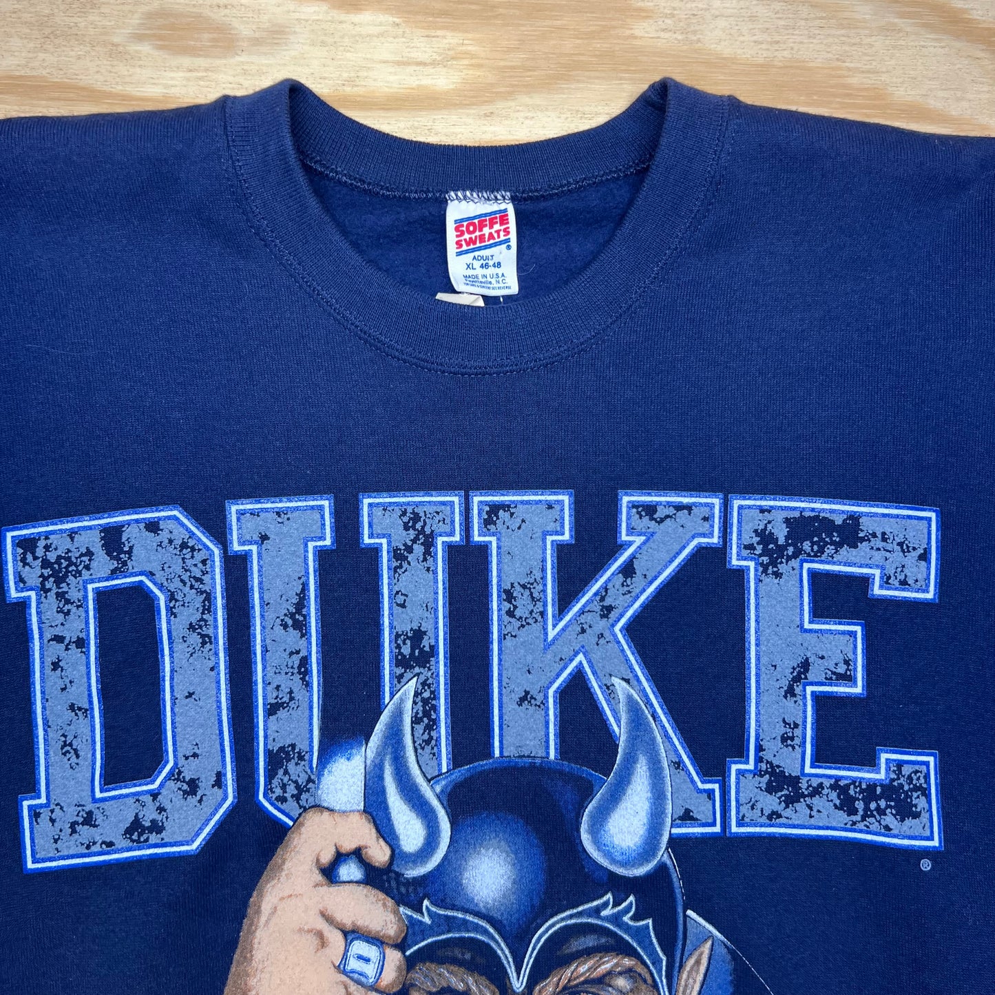 Vintage 90s Soffe NWT Duke University Blue Devils Realistic Navy Blue Sweatshirt XL