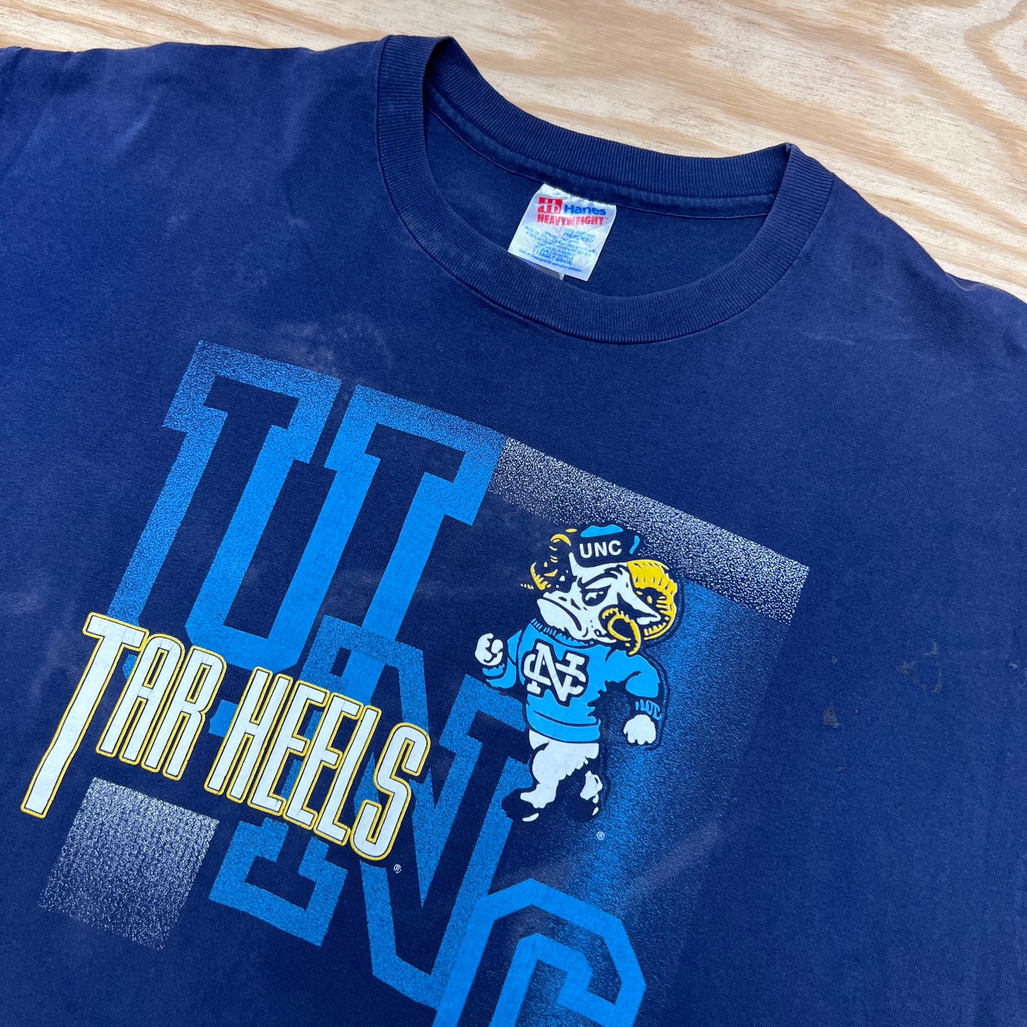 Vintage 90s Hanes Tag North Carolina University Tar Heels Navy Blue Tee XL