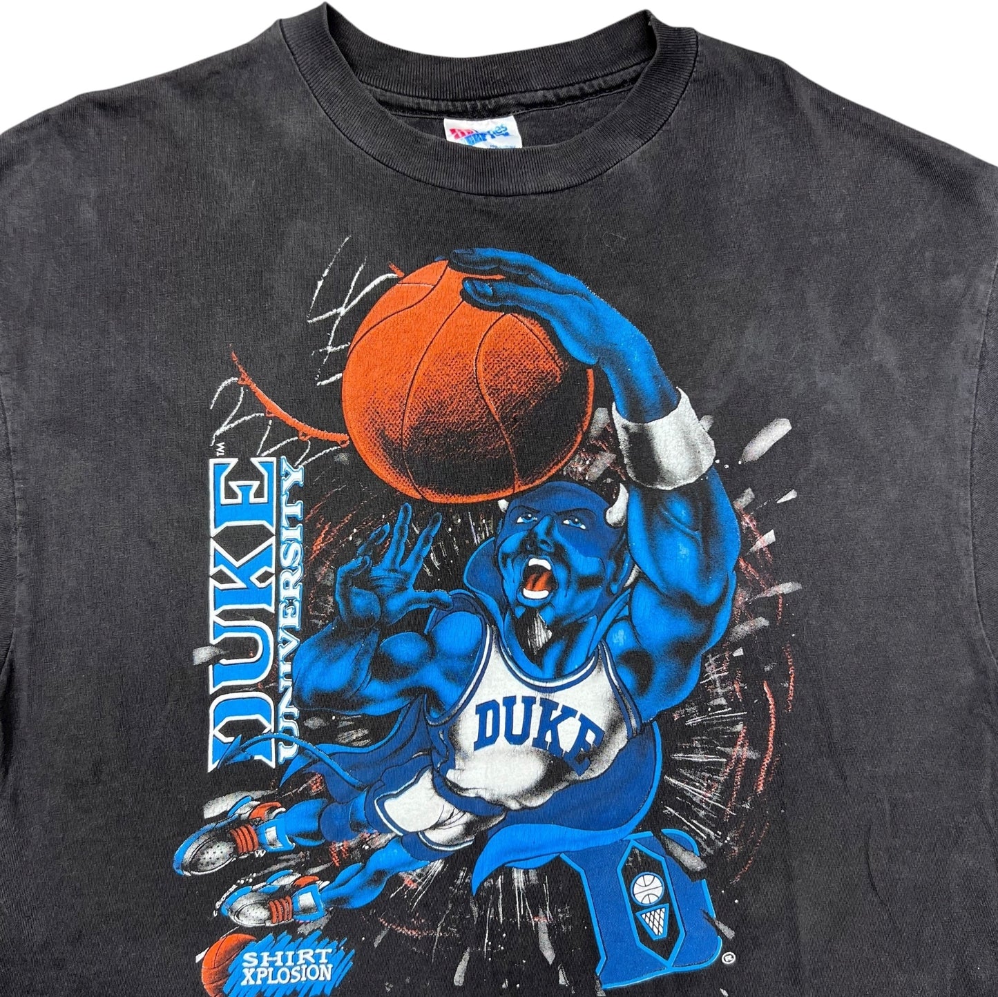 Vintage 90s University Of Duke Blue Devils Basketball Mascot Xplosion Tee XL