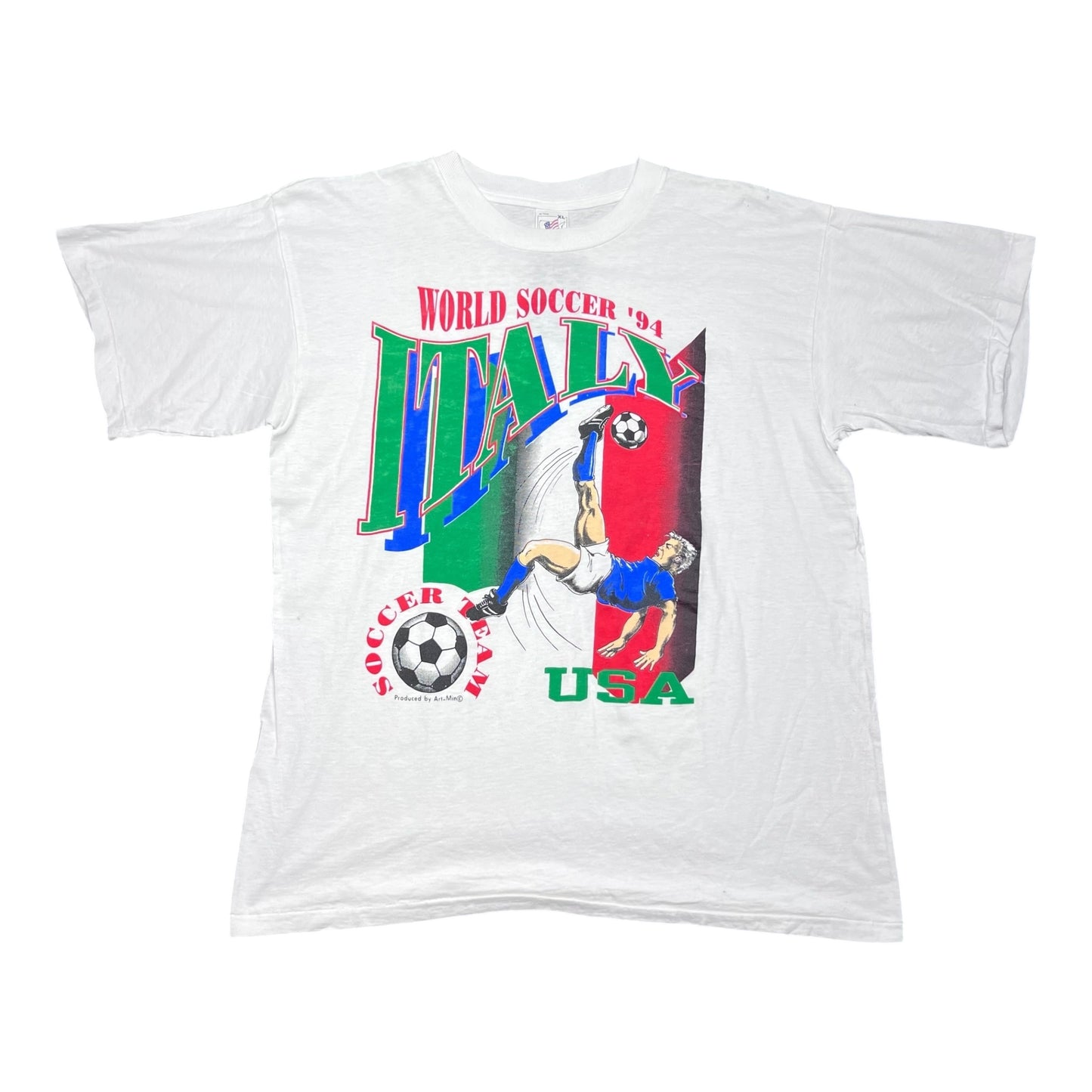 Vintage 1994 World Of Soccer Italy Flag Player World Cup Tee XL