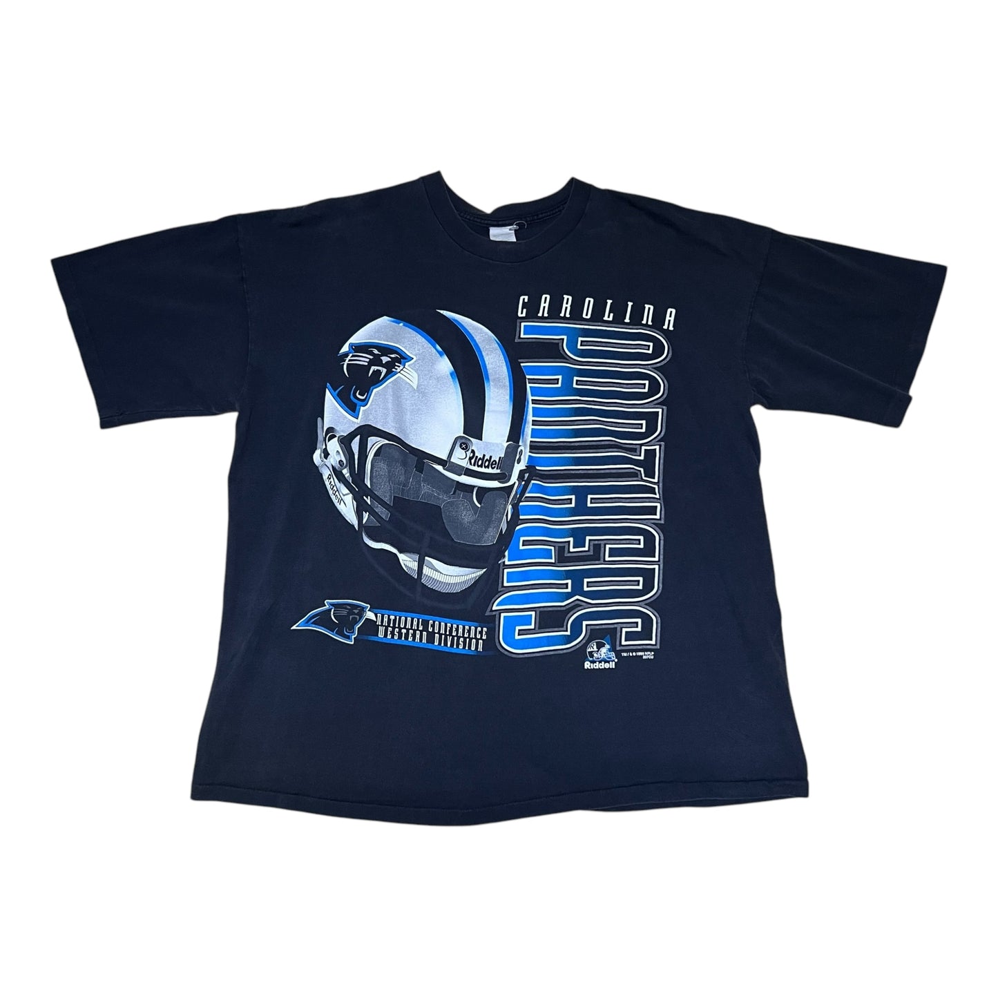 Vintage 1998 NFL Riddell Carolina Panthers Western Division Helmet Tee XL