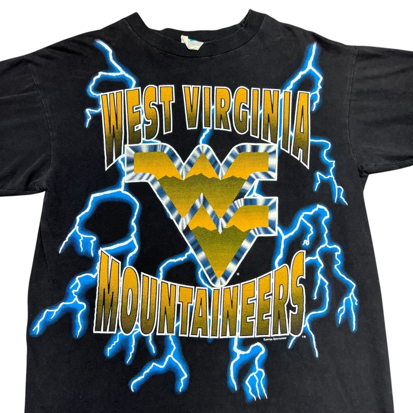 Vintage 90S West Virginia University Mountaineers American Thunder Lightning Tee L