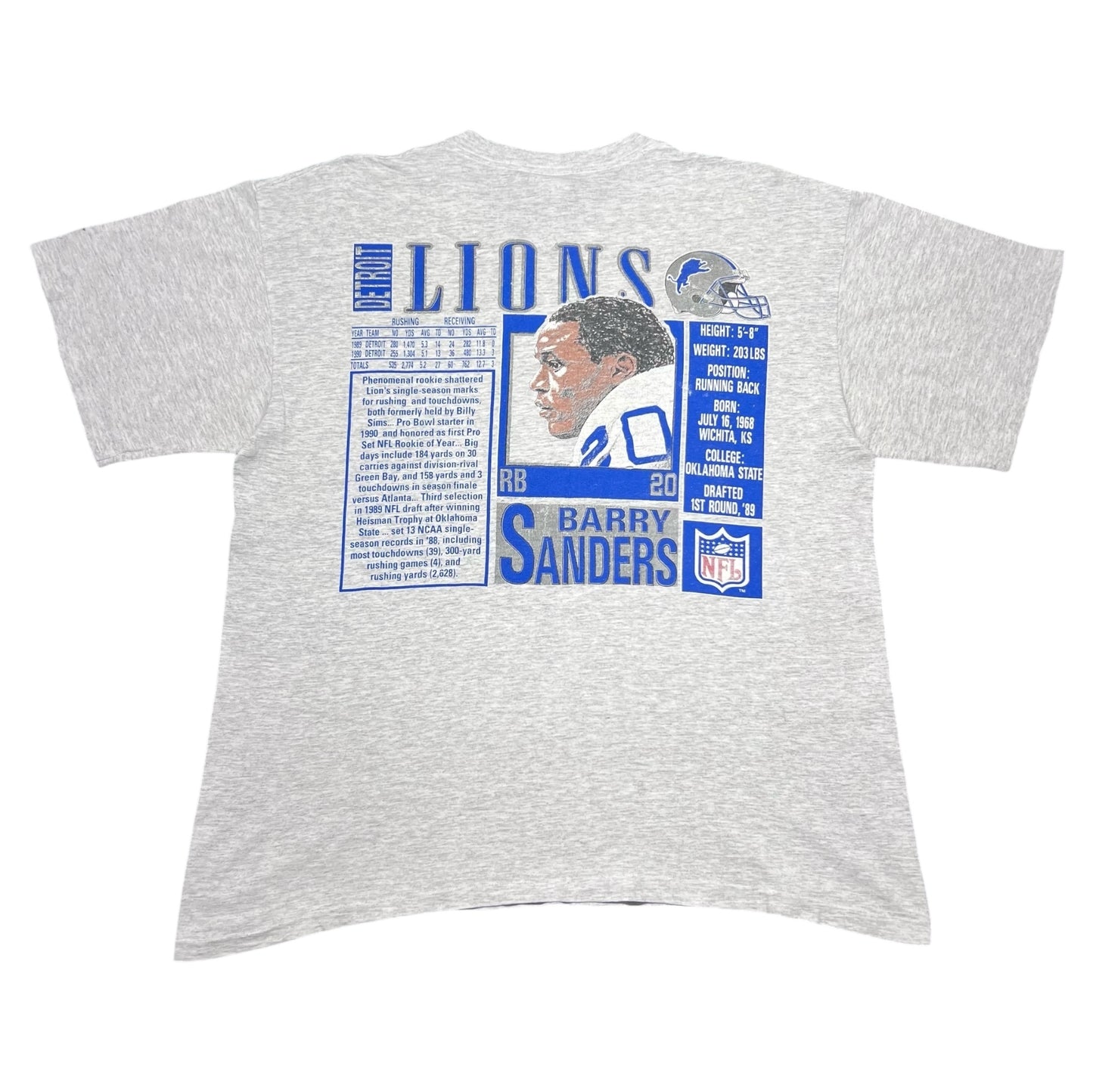 Vintage 1996 Nutmeg Detroit Lions Barry Sanders Football Player Double Sided Tee XL