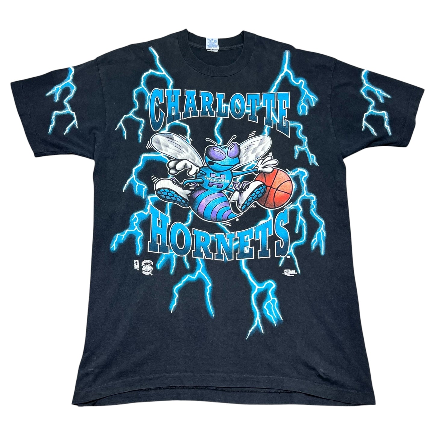 Vintage 90S Salem Charlotte Hornets Basketball Lightning Tee XL