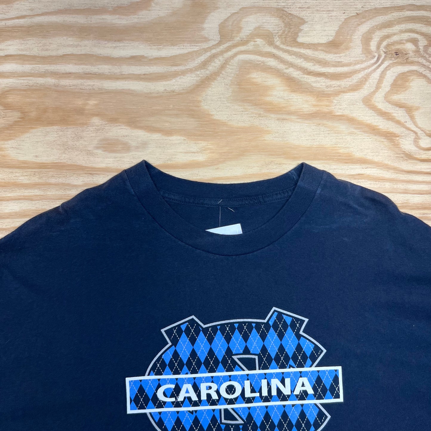 Vintage 00s University Of North Carolina Tar Heels Flannel Style Navy Blue Tee L