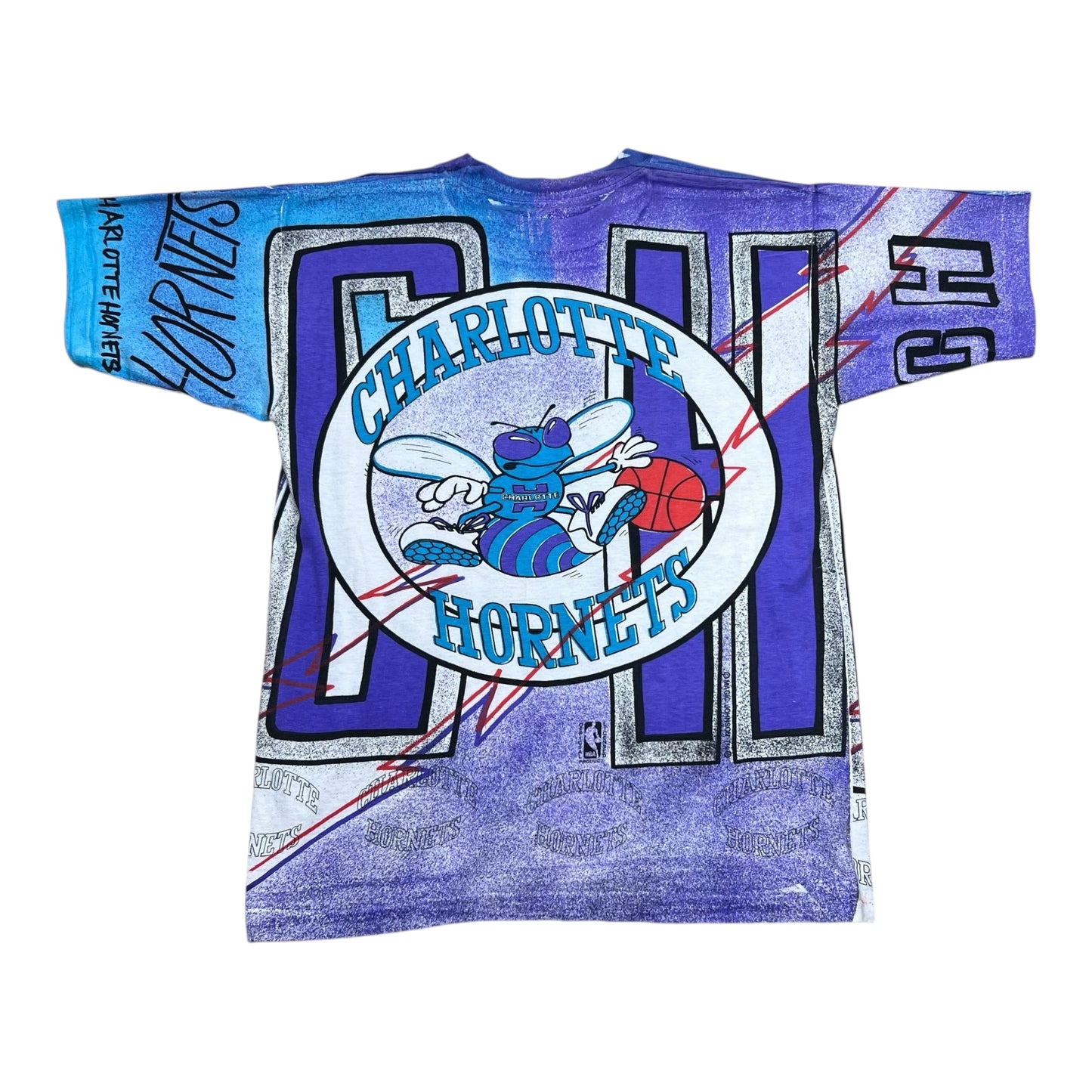 Vintage 90s Magic Johnson Tag AOP Charlotte Hornets Tee M