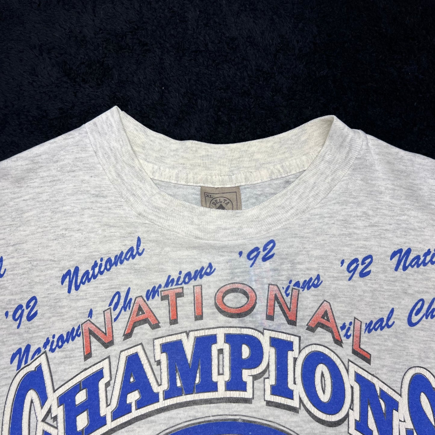 Vintage 1992 Delta Tag National Champions Duke University Blue Devils AOP Tee XL