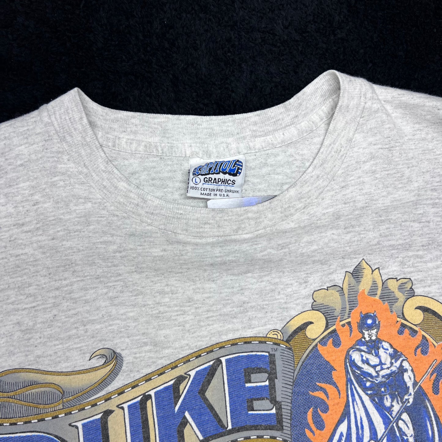 Vintage 90s Capitol Graphics Duke University Blue Devils Flames Ribbon Tee M
