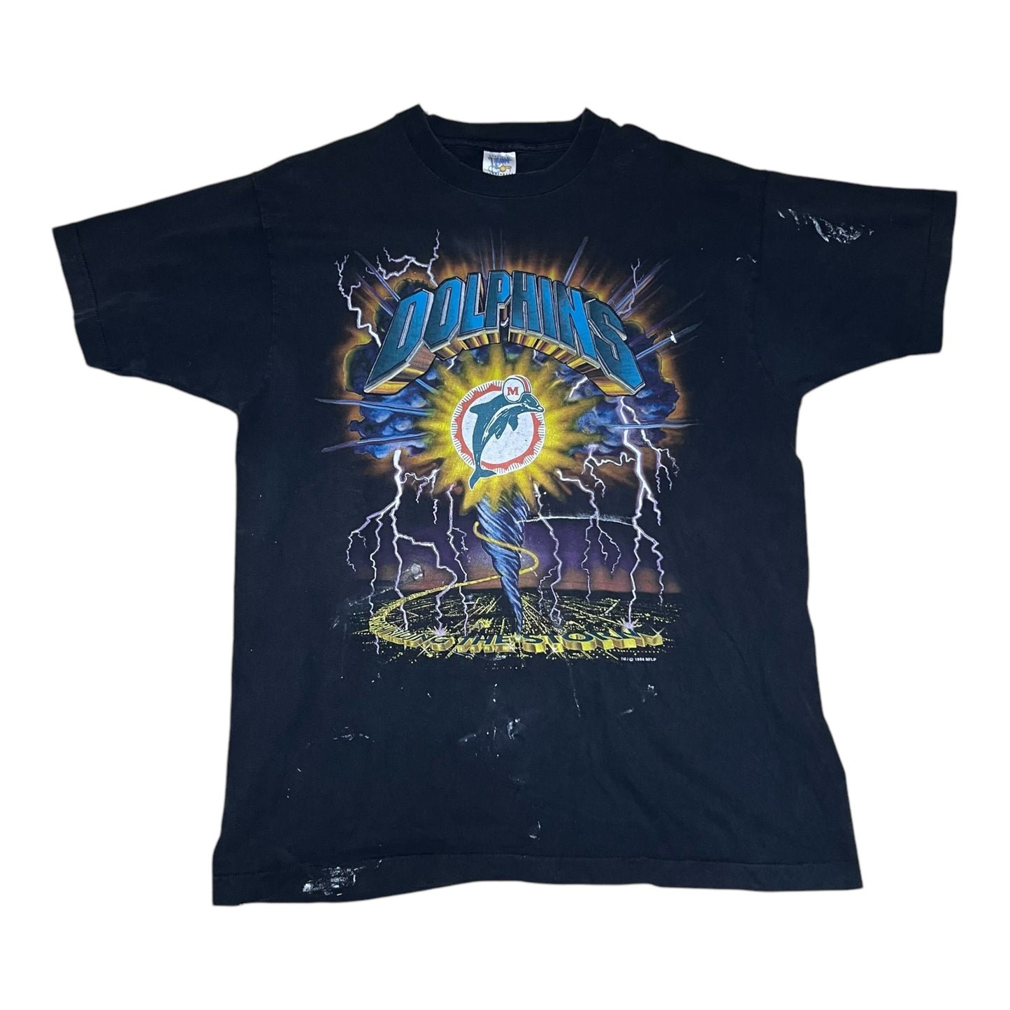 Vintage 1994 NFL Miami Dolphins “Riding The Storm” Tornado Lightning Tee XL