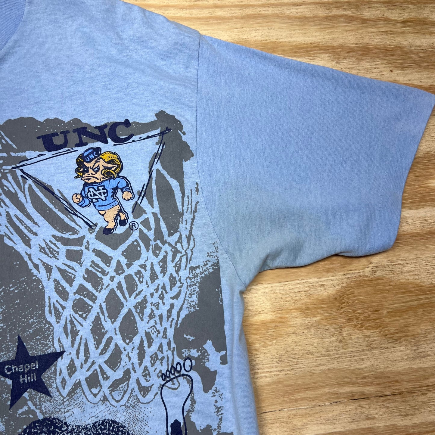 Vintage 80s Light Blue North Carolina UNC Tar Heels Foot Print Basketball Tee XL