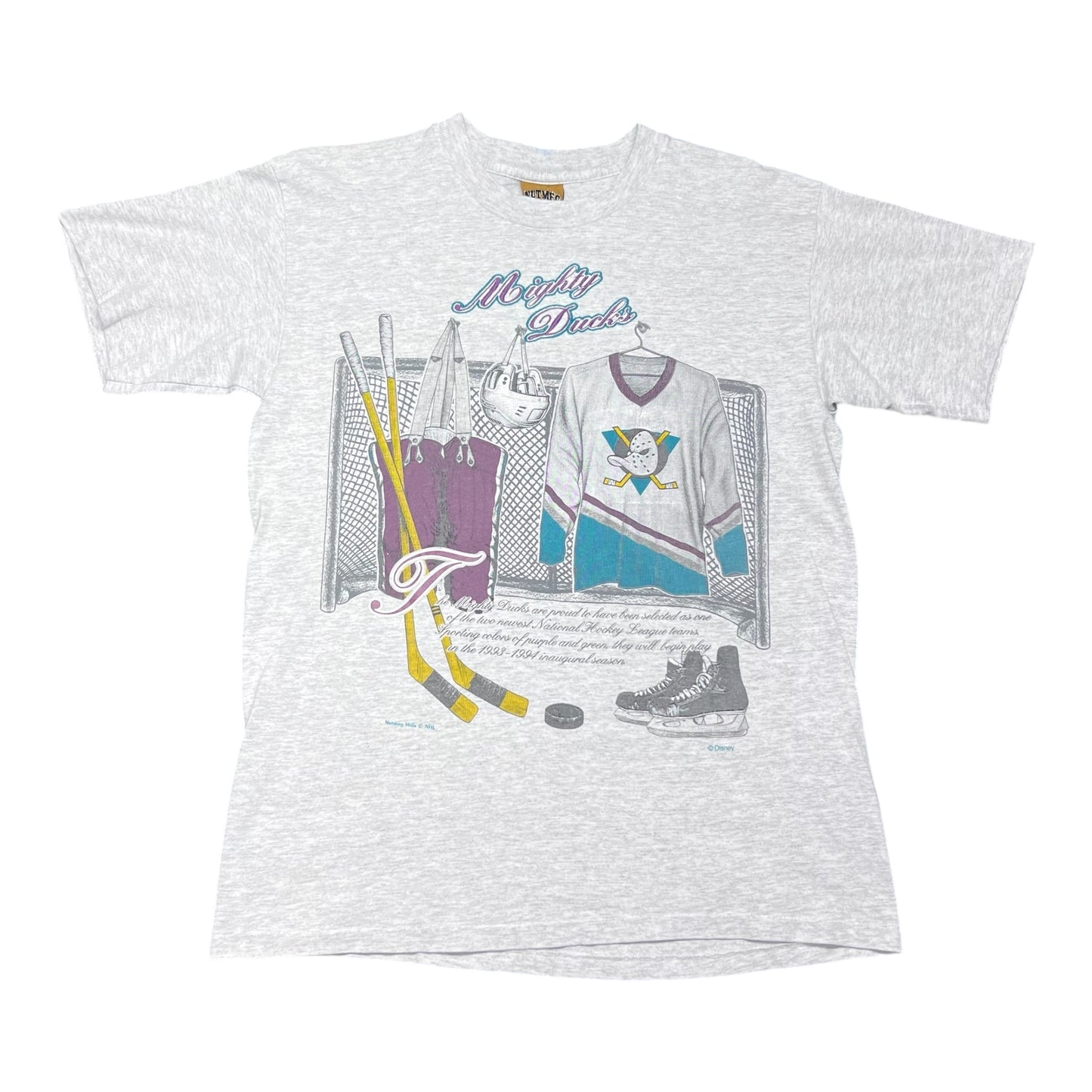 Vintage 90s Nutmeg Mills Anaheim Mighty Ducks Disney Hockey Locker Room Tee M