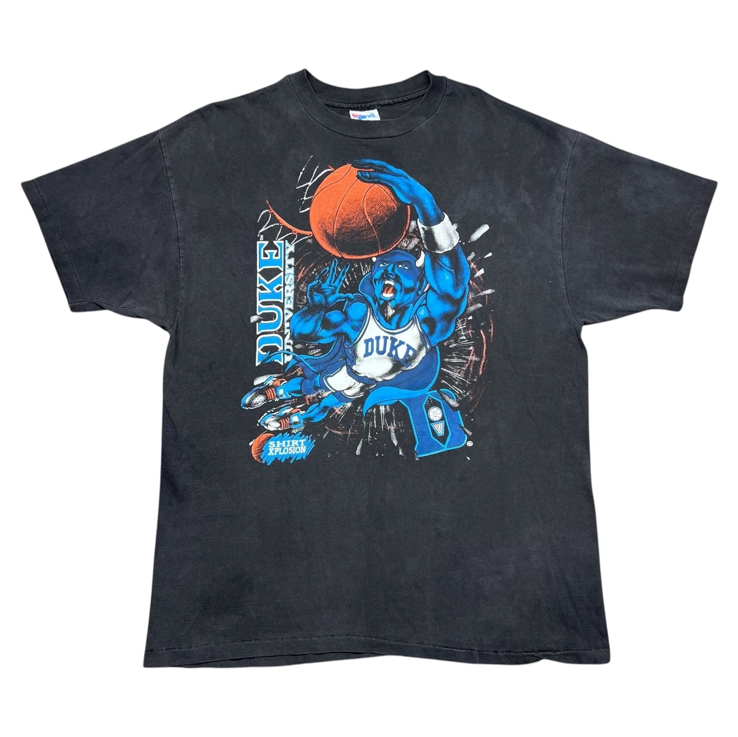 Vintage 90s University Of Duke Blue Devils Basketball Mascot Xplosion Tee XL