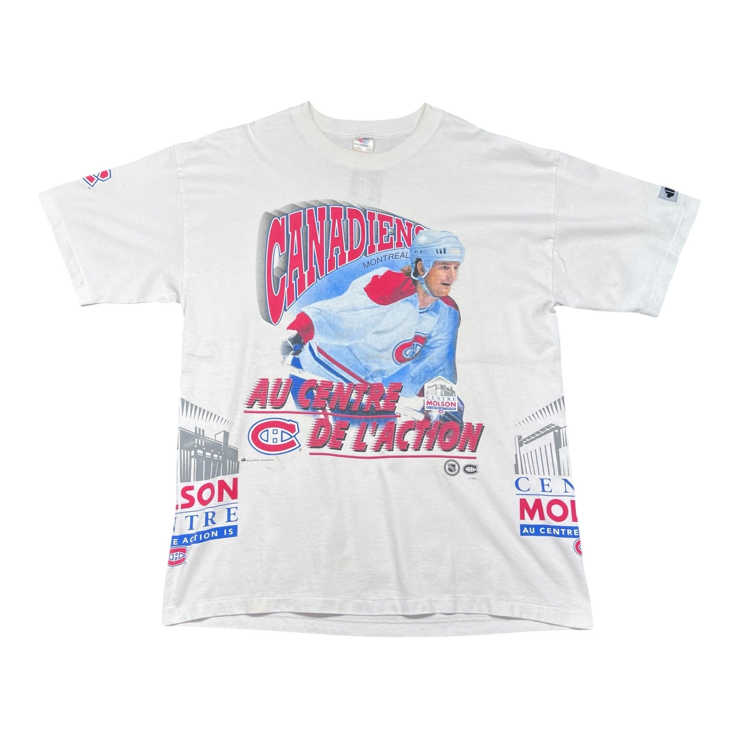 Vintage 90s NHL Montreal Canadiens “Au Centre De L’action” Hockey Player Tee XL