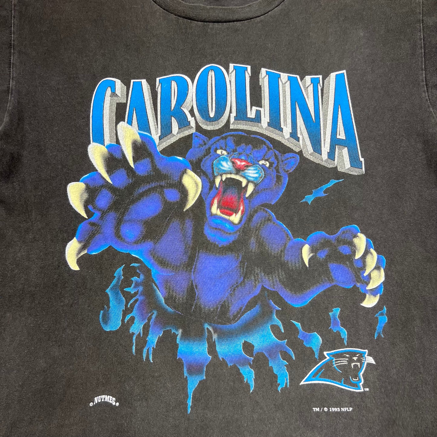Vintage 1993 Nutmeg Carolina Panthers Breakthrough Mascot Realistic Tee L