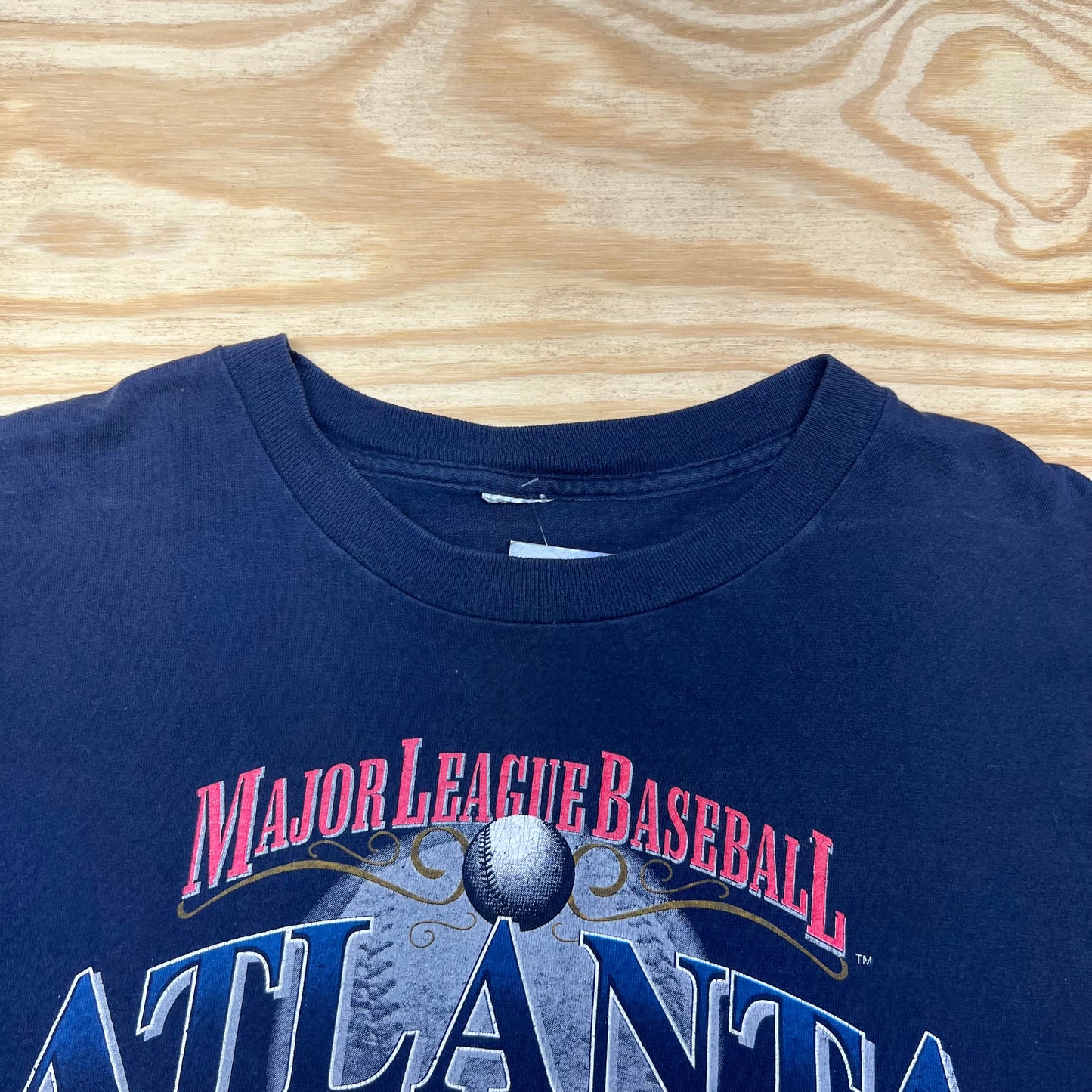 Vintage 1994 Logo 7 MLB Atlanta Braves Tomahawk Chop Navy Blue Tee XL