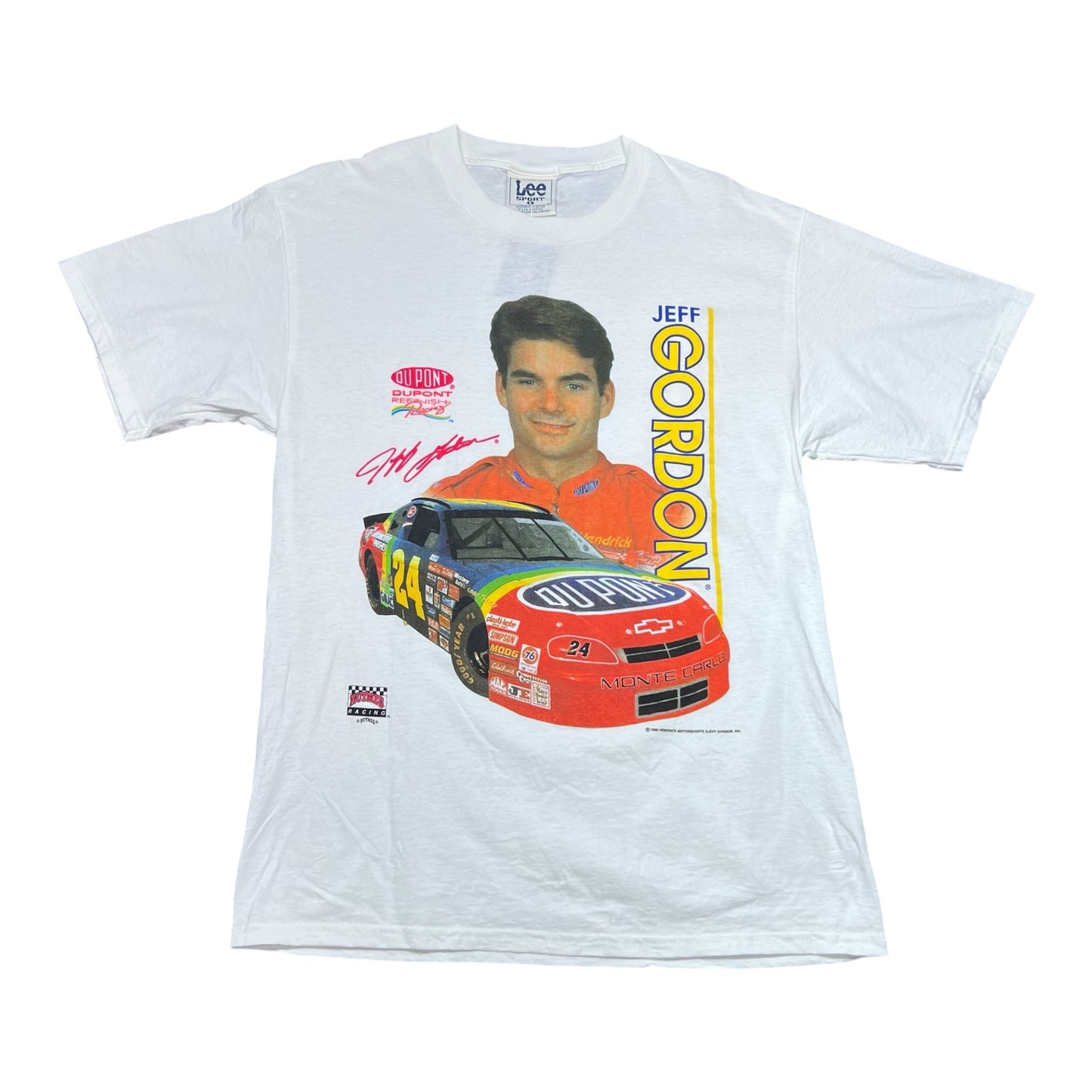 Vintage 1996 Lee Sport Jeff Gordon NASCAR DU PONT Racing Big Face Tee L