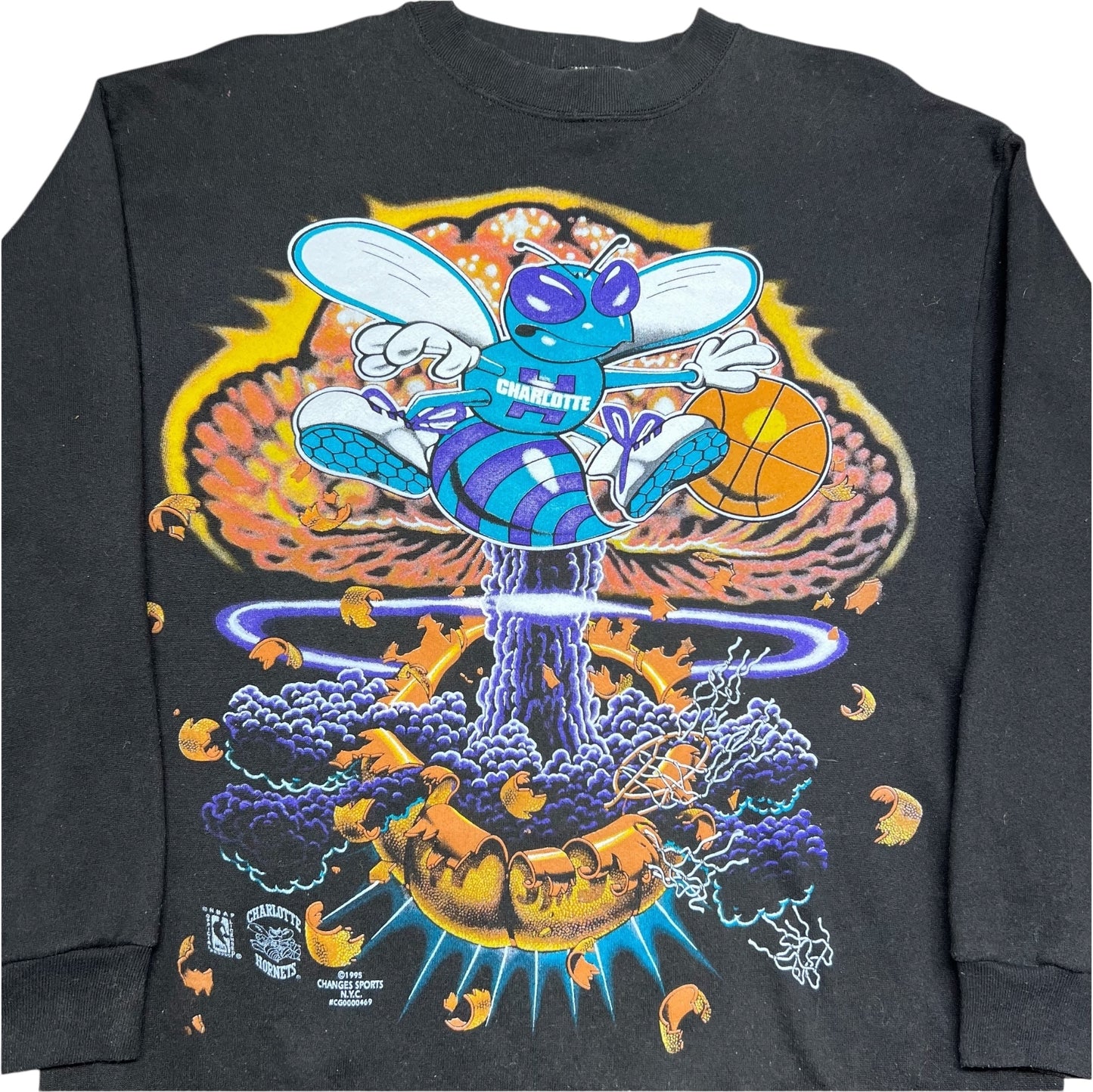 Vintage 1995 Charlotte Hornets Basketball Explosion Space Sweatshirt L