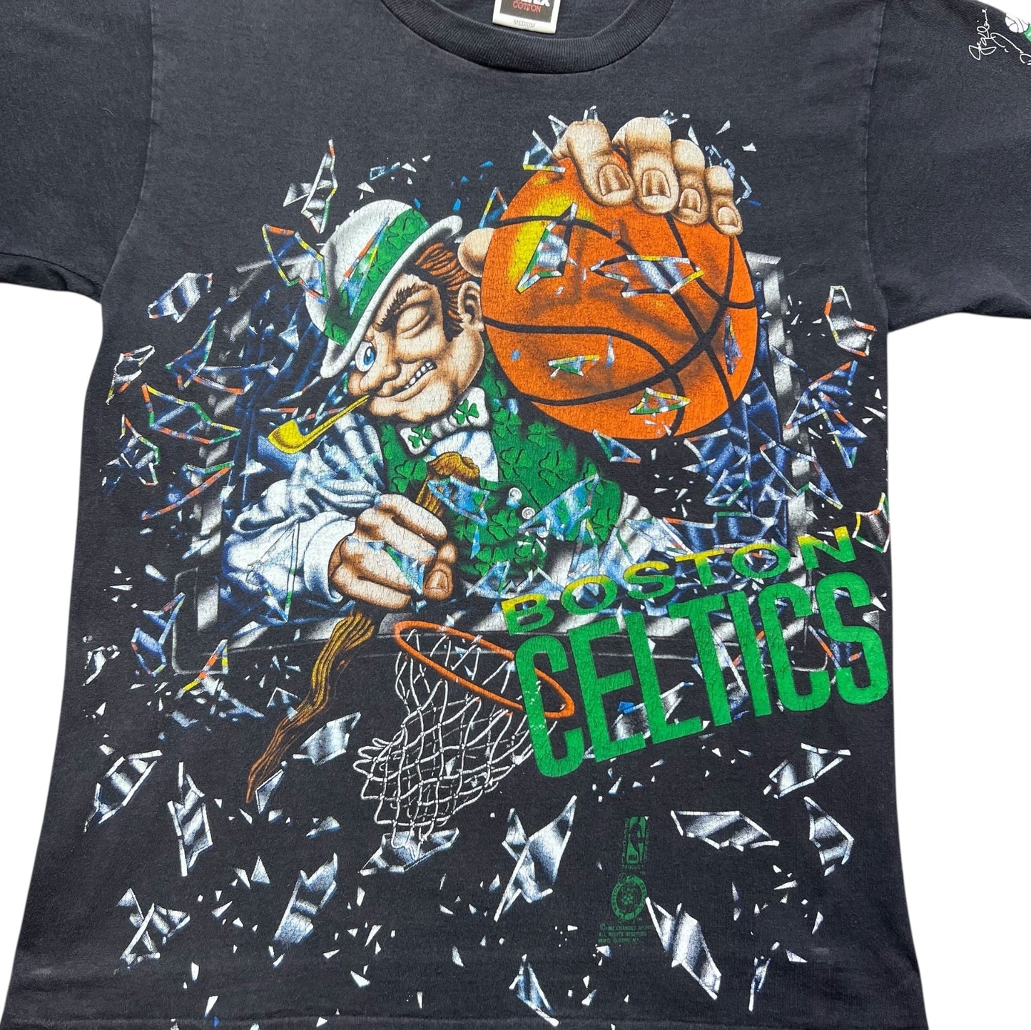 Vintage 1992 Boston Celtics Shattered Backboard Basketball Tee M