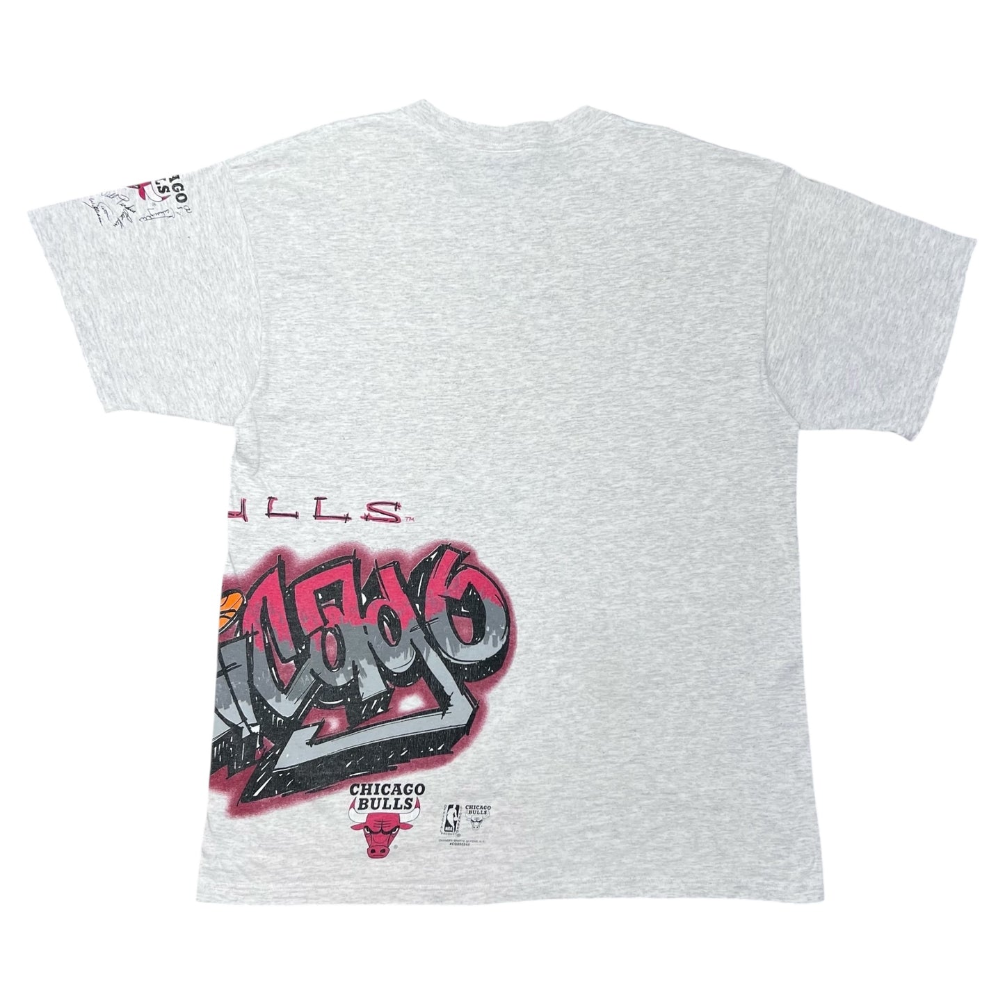 Vintage 90s Chicago Bulls Graffiti Gangster Wraparound Tultex Men’s Grey Tee XL