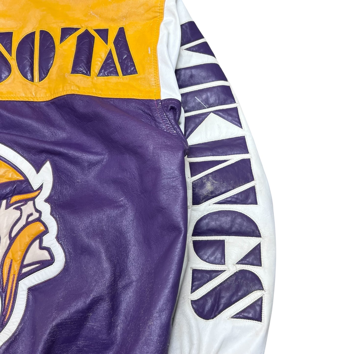 Vintage 90s Minnesota Vikings Football Big Logo Genuine leather Jacket M
