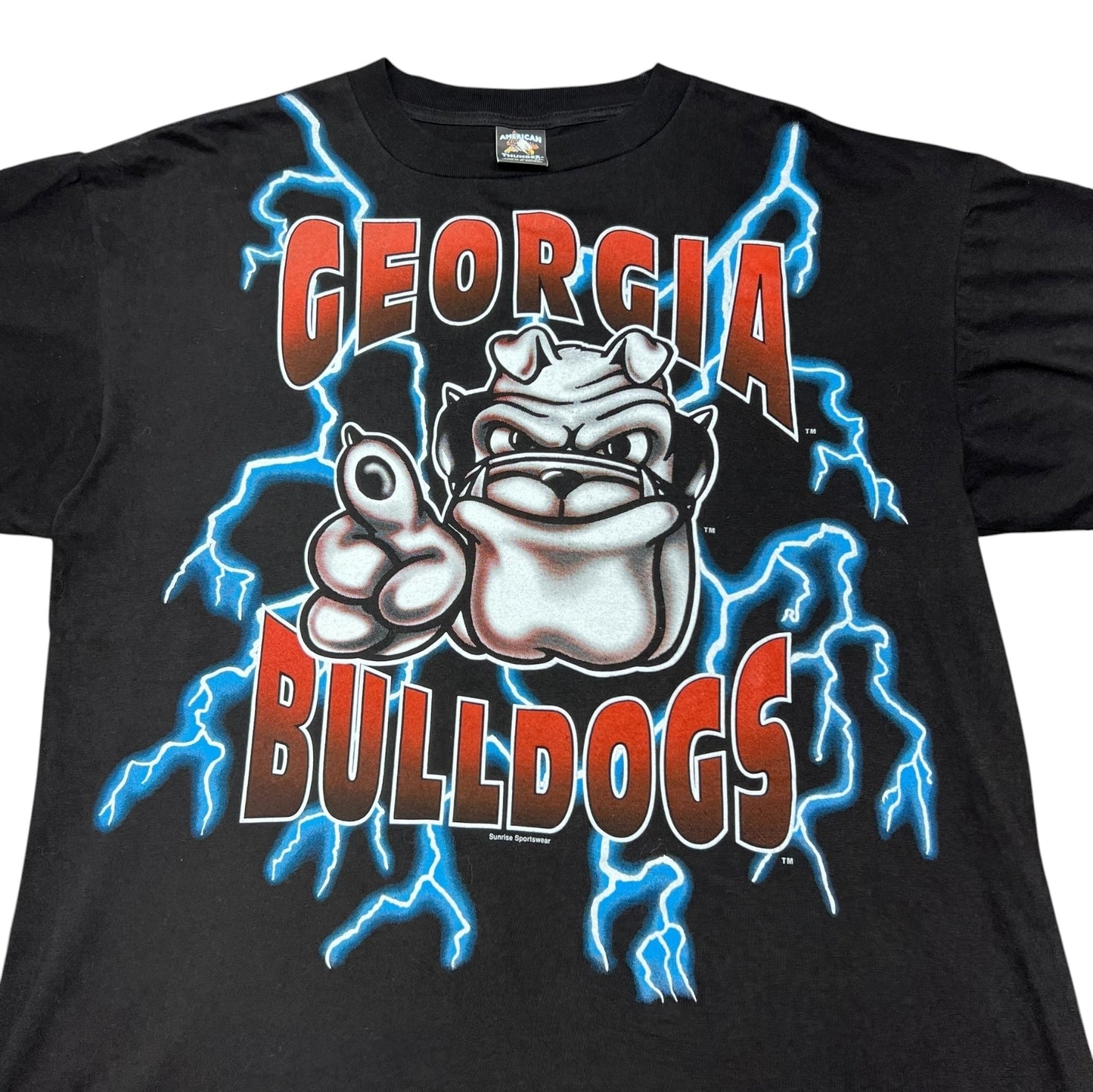 Vintage 90S Georgia Bulldogs University Lightning American Thunder Tee XXL