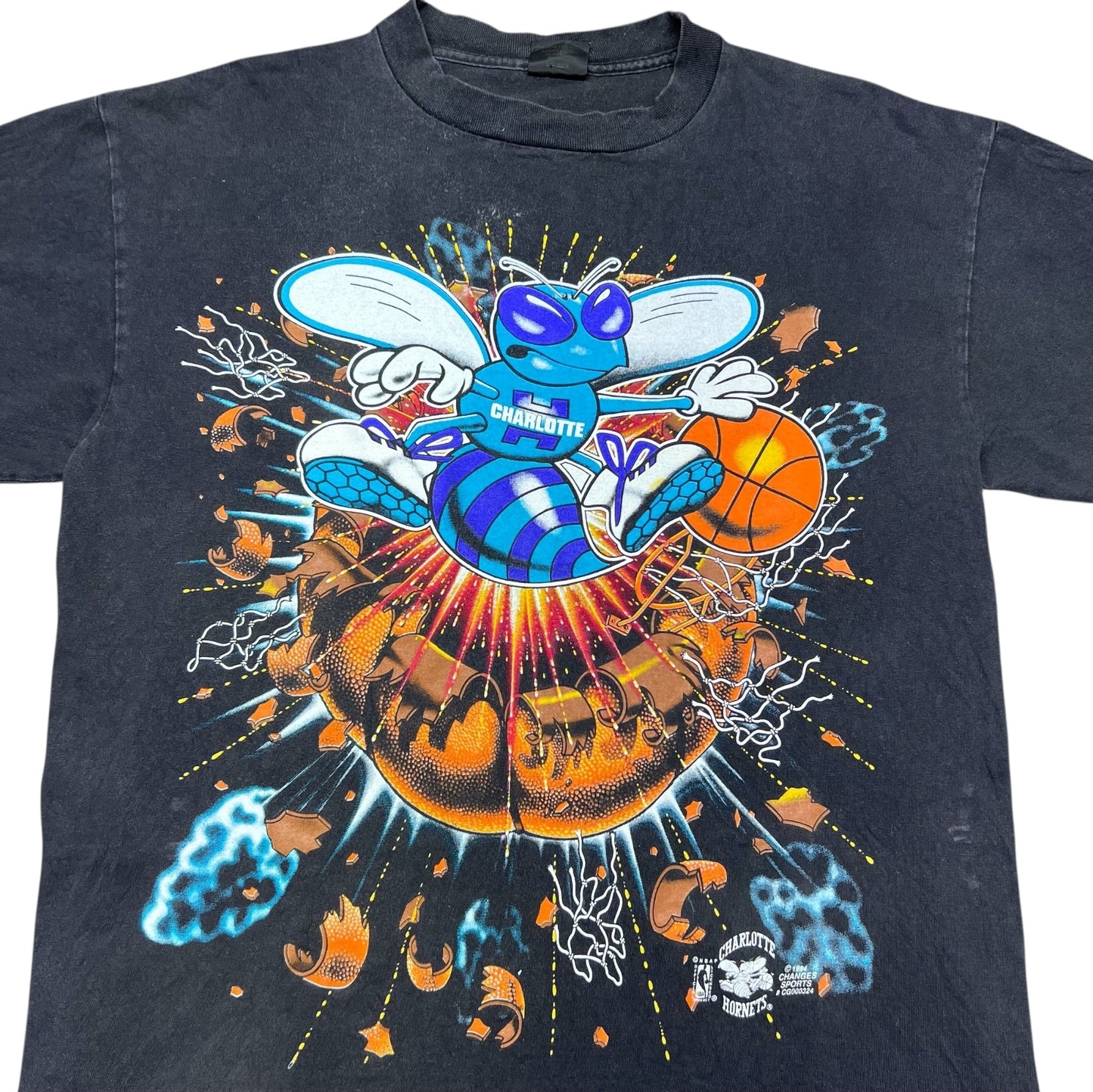 Vintage 1994 Charlotte Hornets Basketball Explosion Space Tee XL