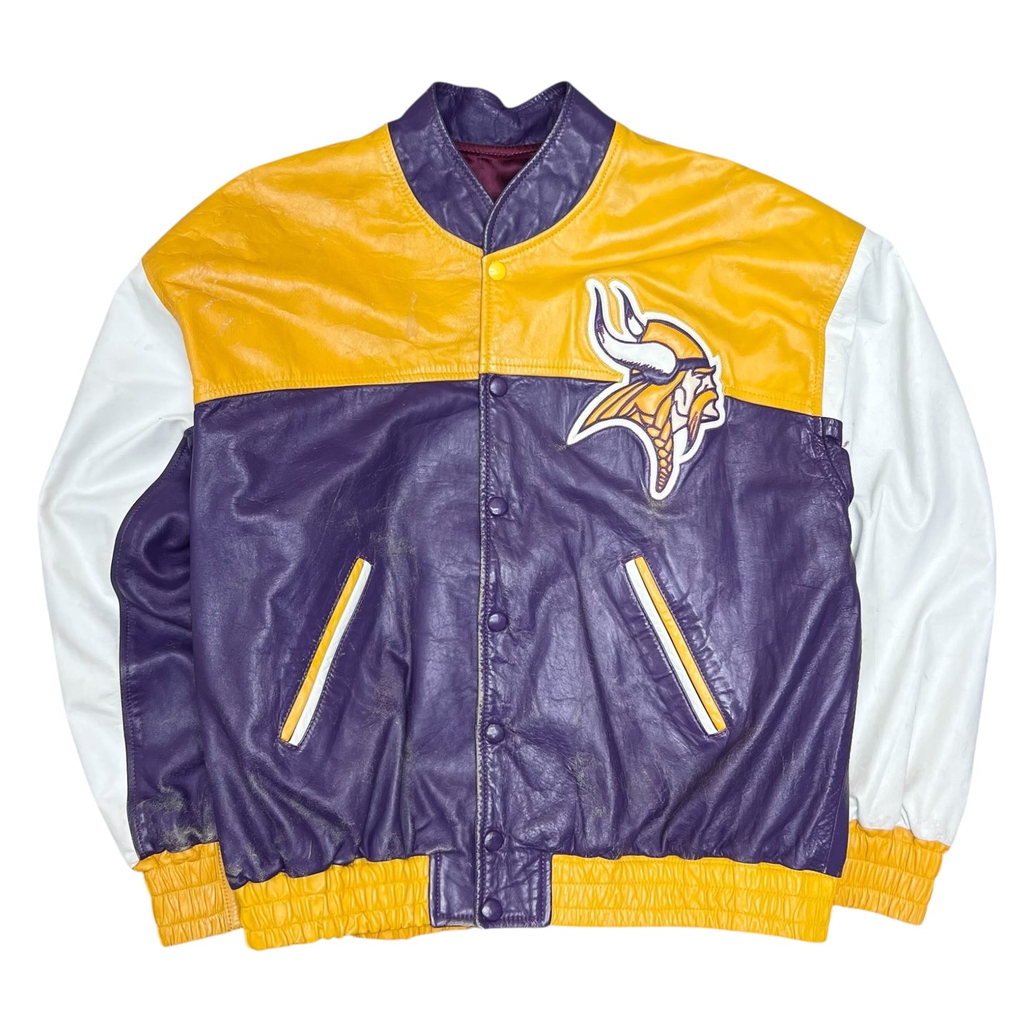 Vintage 90s Minnesota Vikings Football Big Logo Genuine leather Jacket M