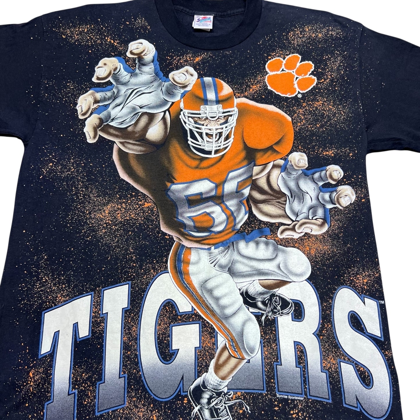 Vintage 90s AOP University Of Clemson Tigers Football Player Tee XL
