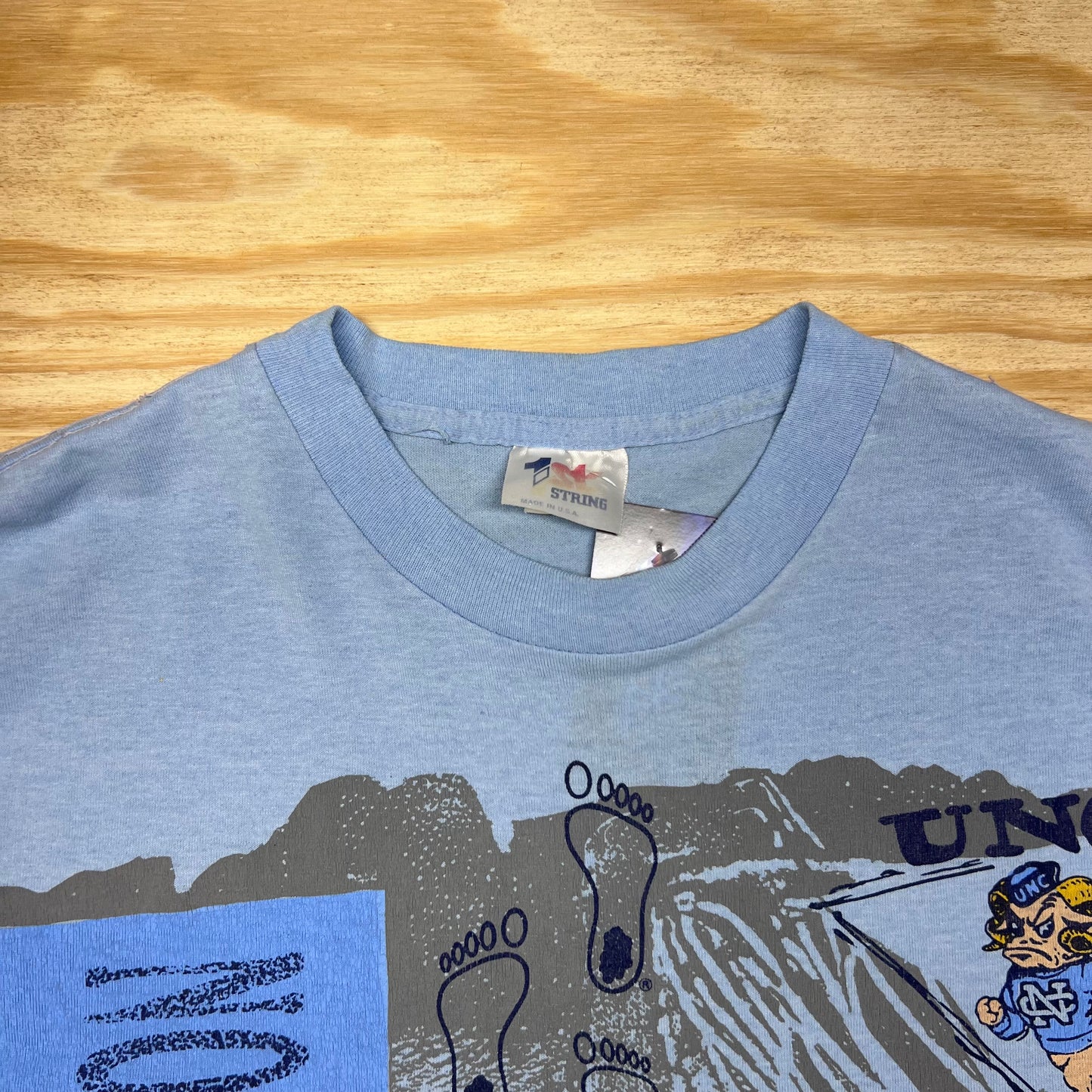 Vintage 80s Light Blue North Carolina UNC Tar Heels Foot Print Basketball Tee XL
