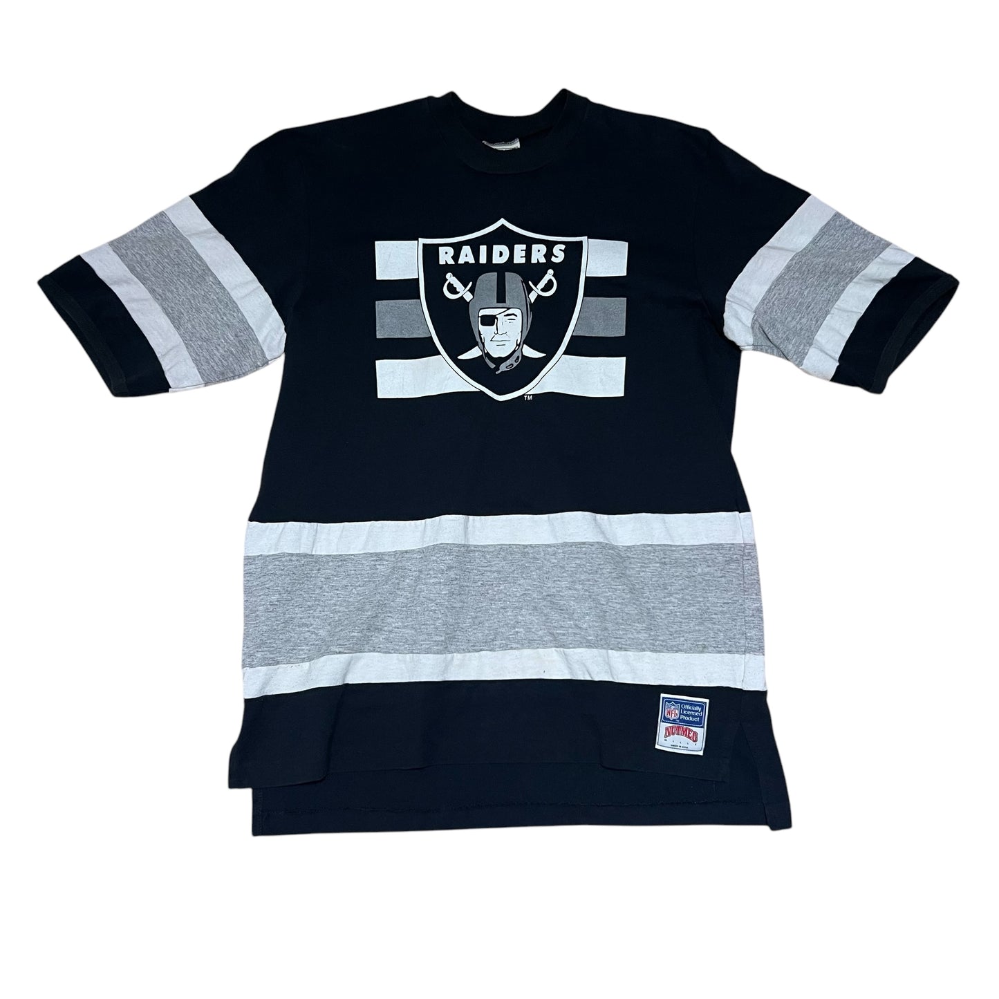 Vintage 90s Nutmeg Mills NFL Oakland Raiders Stripped Jersey Tee L