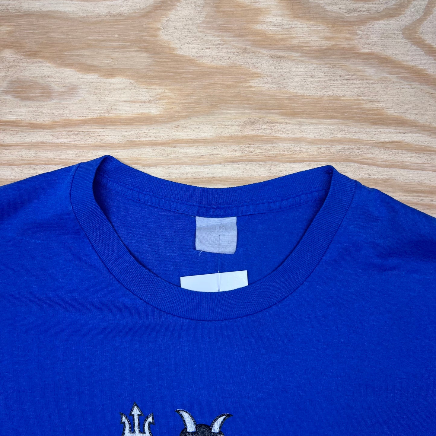 Vintage 90s Duke University Cartoon Flames Blue Devil Tee L