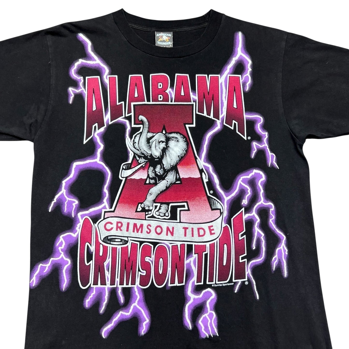 Vintage 90s Alabama Crimson Tide University Lightning American Tag Thunder Tee L