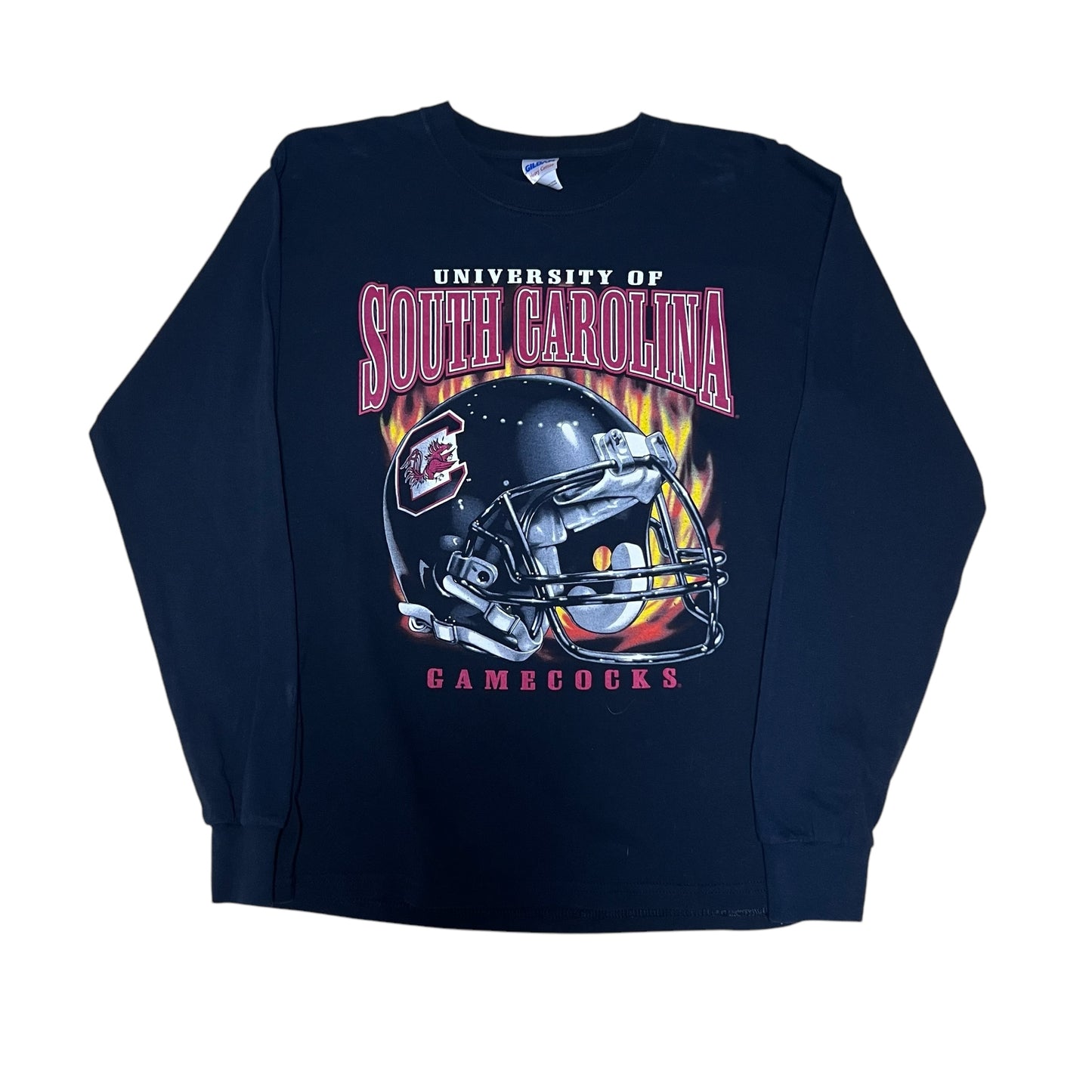 Vintage 00s University Of South Carolina Gamecocks Football Helmet Flames Tee M