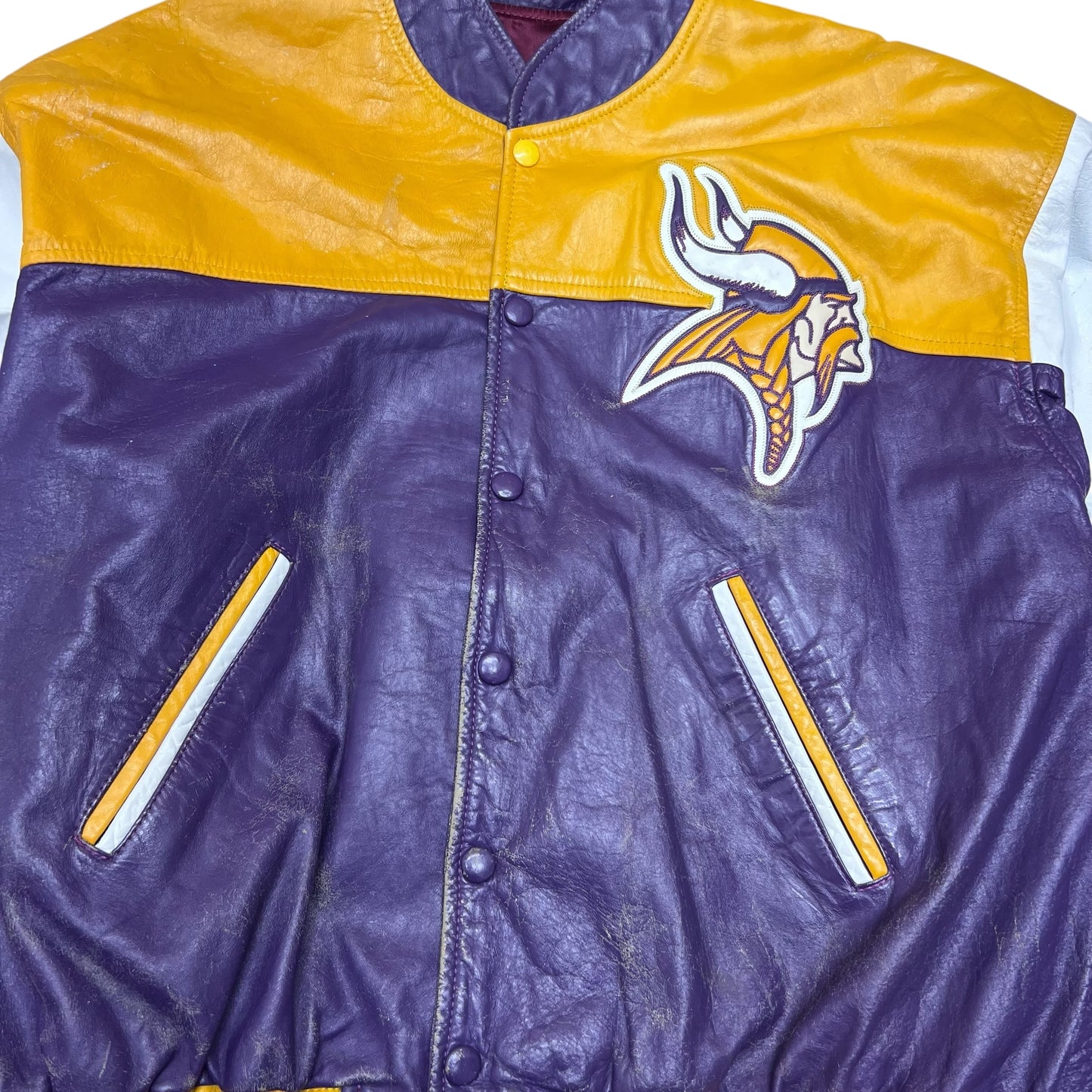 Vintage 90s Minnesota Vikings Football Big Logo Genuine leather Jacket M