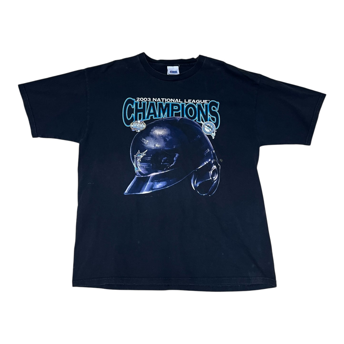 Vintage 2003 CSA MLB National League Champions Florida Marlins Helmet Tee XL