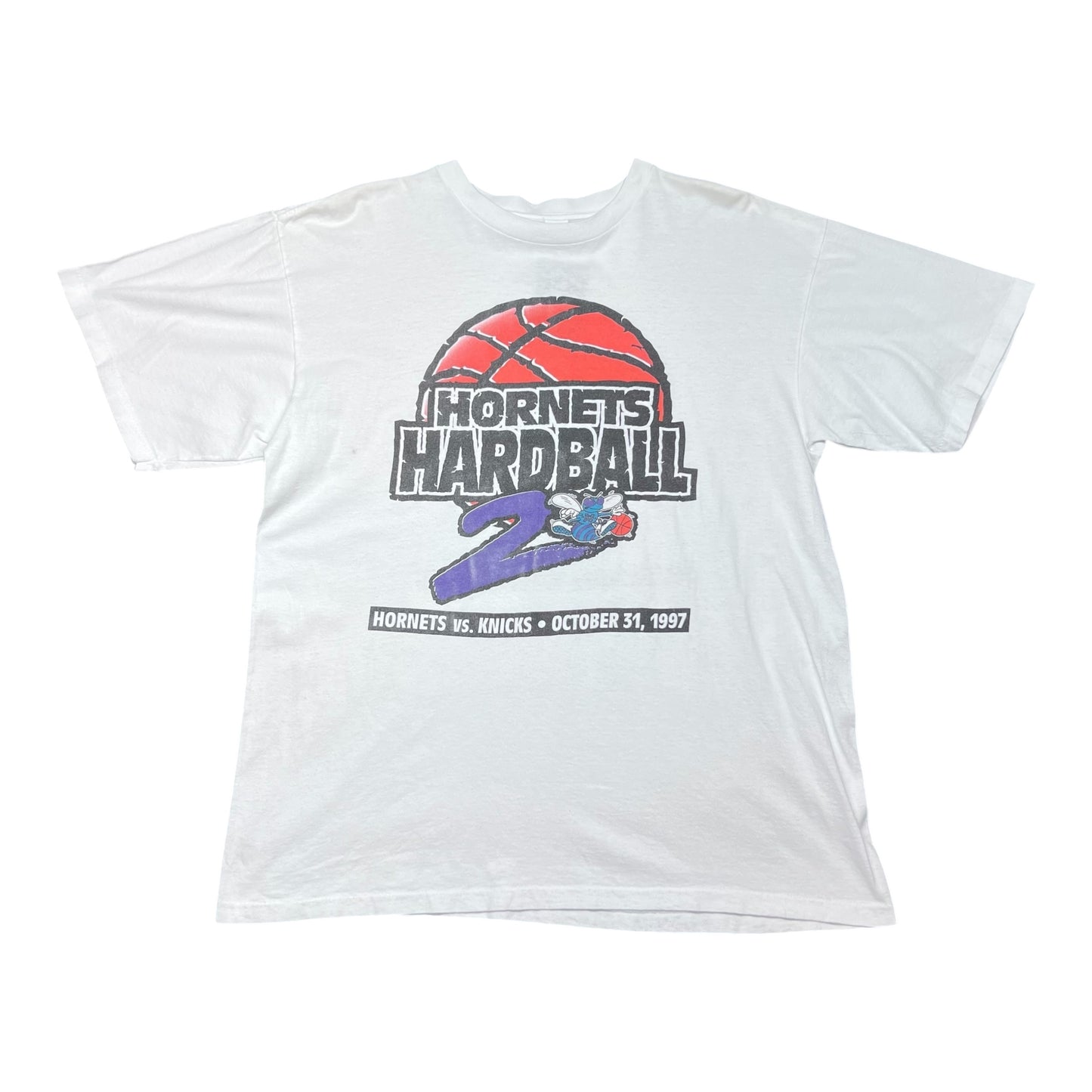 Vintage 1997 NBA Charlotte Hornets Vs New York Knicks Hardball 2 Tee XL