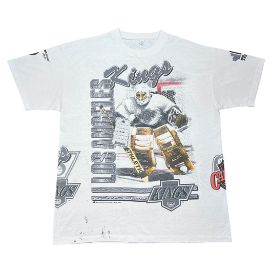 Vintage 1991 AOP Bulletin Los Angeles Kings Goalie Player Tee XL