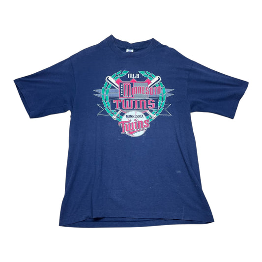 Vintage 1993 Logo 7 MLB Minnesota Twins Baseball Navy Blue Tee XL