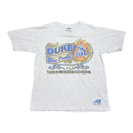 Vintage 90s Capitol Graphics Duke University Blue Devils Flames Ribbon Tee M