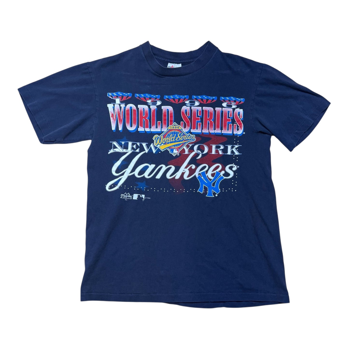 Vintage 1996 Majestic MLB New York Yankees World Series Navy Blue Tee M