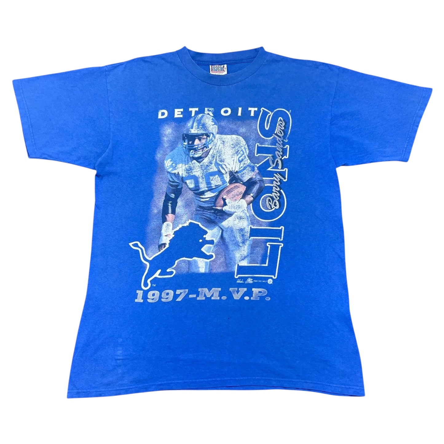 Vintage 1997 Detroit Lions Barry Sanders MVP Football Player Tee XL