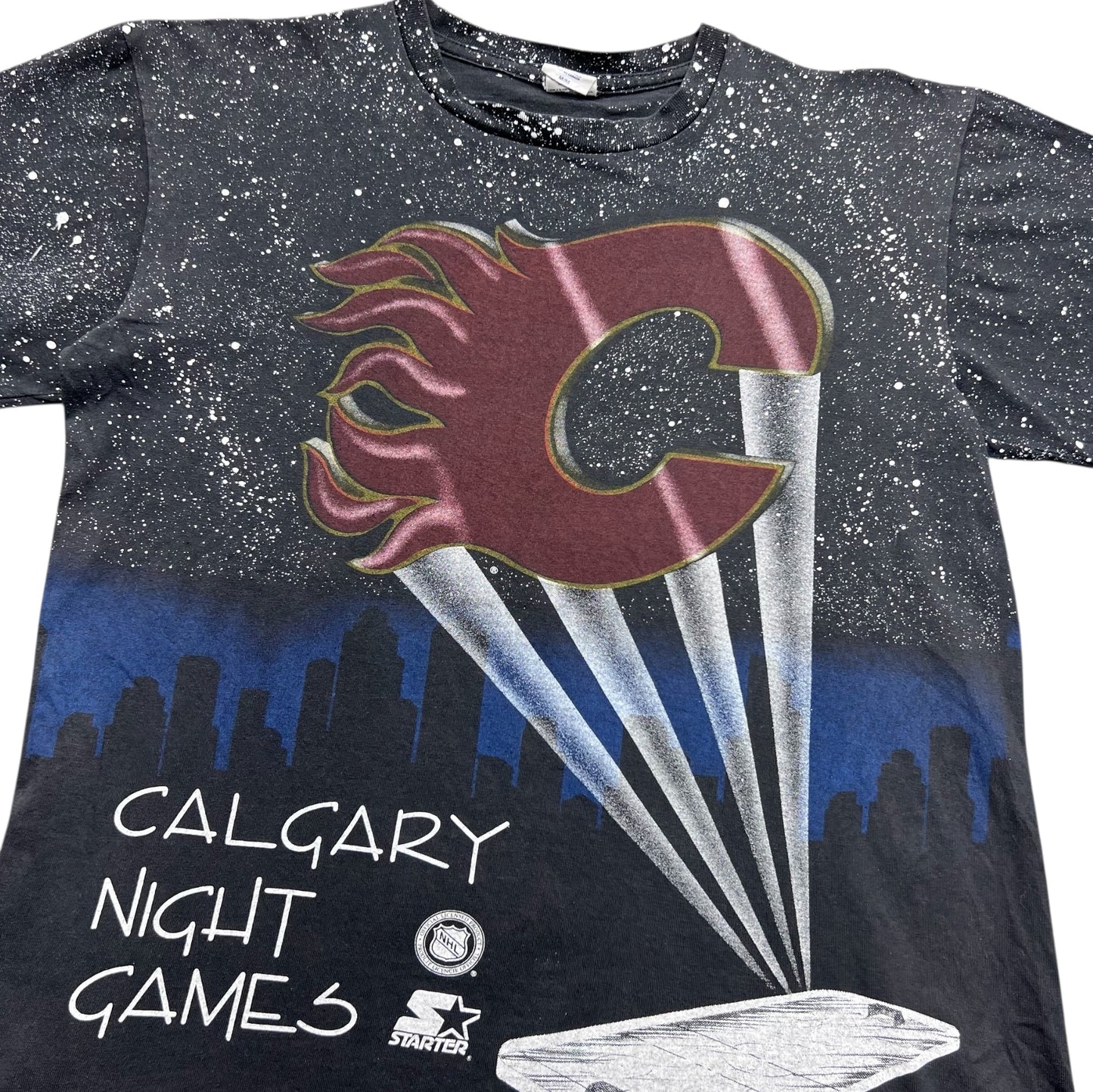 Vintage 90s Starter Calgary Flames Hockey Night Games AOP Tee M