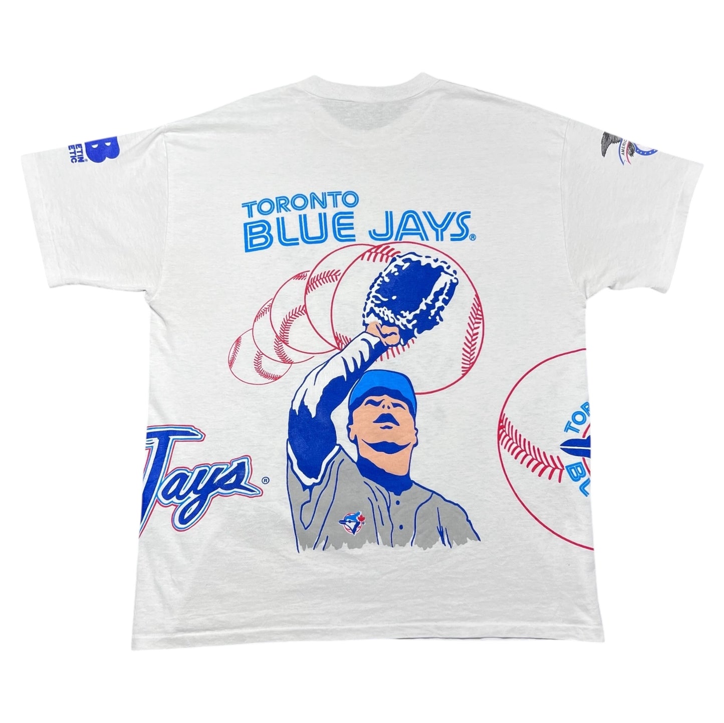 Vintage 1990 Bulletin Athletic Toronto Blue Jays Baseball Double Sided Tee XL