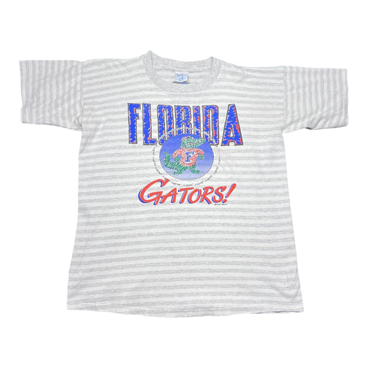 Vintage 1992 NCAA University Of Florida Gators Scribble Art Striped Tee XL