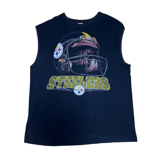 Vintage 90s NFL Pittsburgh Steelers Football Helmet Cut Off Tee XL