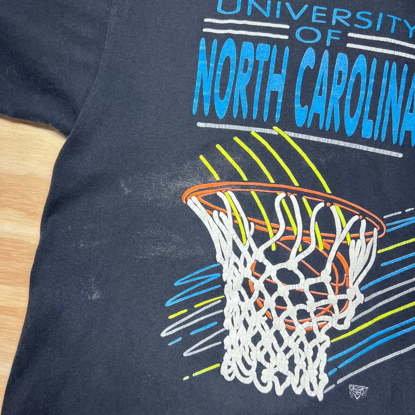 Vintage 90s University Of North Carolina Tar Heels Neon Style Basketball Tee L