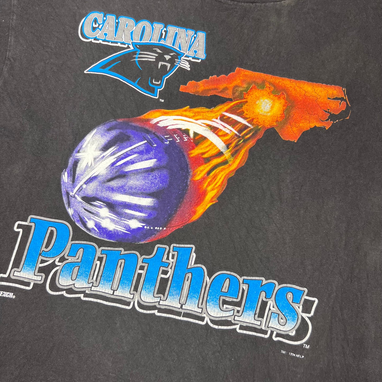 Vintage 1994 Carolina Panthers Flaming Football Meteor State Tee XL