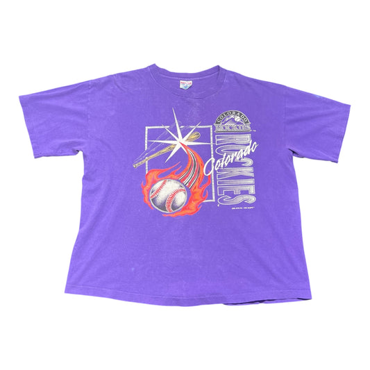 Vintage 1992 MLB Colorado Rockies Flames Tee XXL
