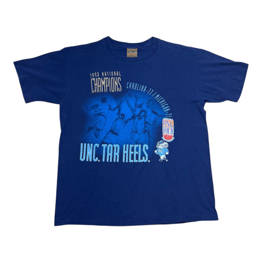 Vintage 1993 Nutmeg National Champions UNC Tar Heels Embroidered Navy Blue Tee L