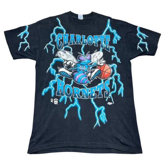 Vintage 90S Salem Charlotte Hornets Basketball Lightning Tee XL